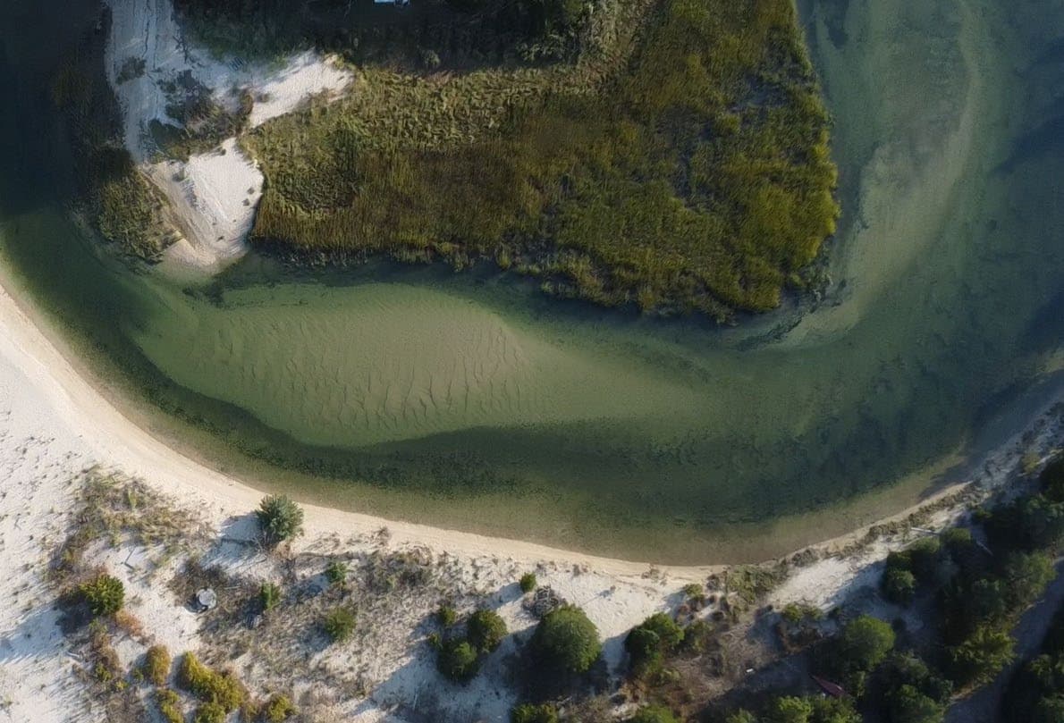 Aerial drone photograph of Great Meadow Creek estuary, Centre Island